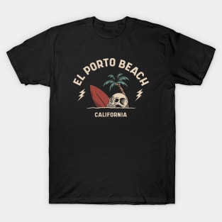 Vintage Surfing El Porto Beach California // Retro Surf Skull T-Shirt